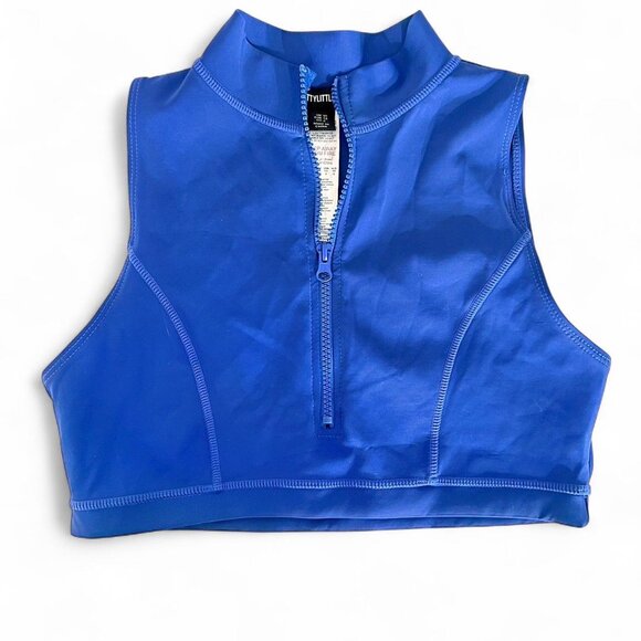 PrettyLittleThing Blue Crop Bathing Suit Top with Zipper - Size 6 (Small) - Picture 1 of 2